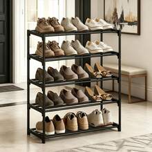 Estantería para zapatos de 3 niveles ahorradora de espacio - Fácil de ensamblar, organizador de almacenamiento multifuncional adecuado para el pasillo, el armario y el garaje, estructura de plástico/metal resistente, se adapta a varios tamaños de habitación - Multicolor - Ver 2