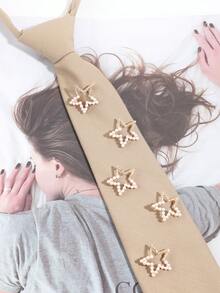 1pc Khaki Pearl Star Brooch Style Tie-Free Collar, Suitable For Japanese Sweet Style Women's JK Style Shirt Matching - Five-star No-call - View 5