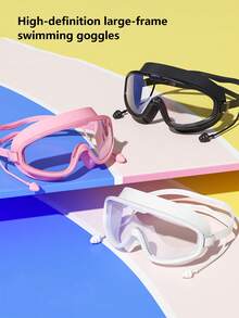 1pc Adult Large Frame Swimming Goggles, High Definition Waterproof Anti-Fog One-Piece Earplug Goggles, Unisex Swimming Equipment - 彩色 - 查看 1