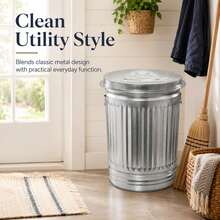 31-Gallon Steel Trash Can, Large Metal Garbage Bin With Durable Body And Classic Outdoor Style For Kitchen, Garage, Patio, Yard And Commercial Waste Storage - 31 Gal - View 2