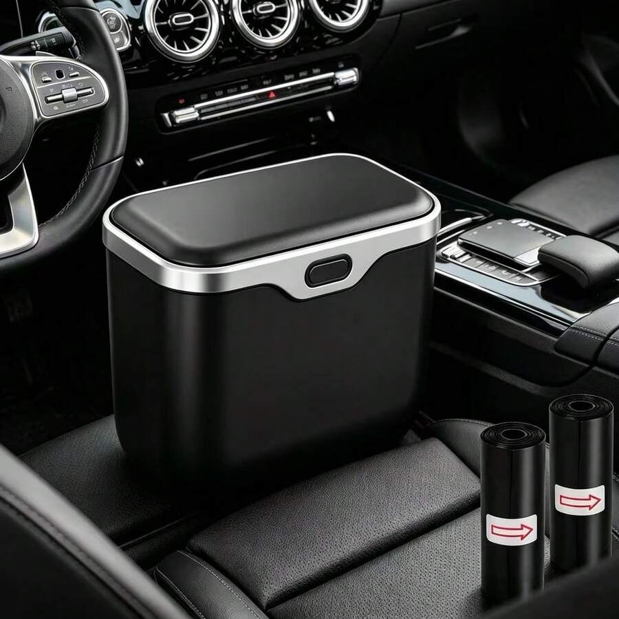Multi-Functional Car Microfiber Leather Trash Can, ABS Material, No Deformation, Suitable For 99% Of Car Models, Wet And Dry Use, Space-Saving, Non-Destructive Installation, Automatic Organization, Travel Essential, Minimalist Trash Can - View 1