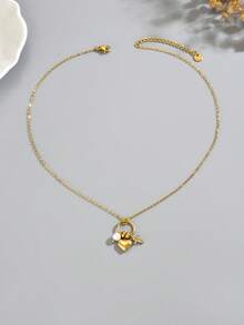 LIEBEIRIS 1 pieza Collar de acero inoxidable con corazón, cruz y perla chapado en oro de 18K para mujer, adecuado para uso diario y como regalo - Amarillo Oro - Ver 4
