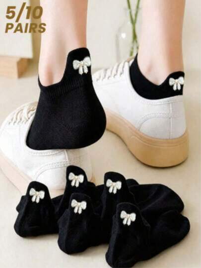 5 pares de calcetines cortos de corte bajo y caña baja con bordado floral dulce y lindo estilo japonés, calcetines de barco versátiles de estilo preppy para estudiantes de verano, enviados al azar