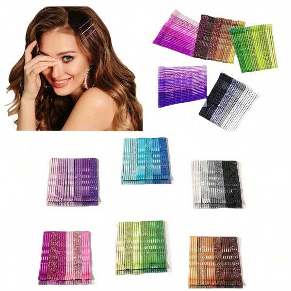 (24pcs/Set) Colorful Hair Clips With Shiny Wavy Design, Strong Non-Slip Grip, Suitable For Women Of All Ages And Fashion Enthusiasts With Thick Hair, Metal Gradient Color Hair Clips, Headbands And Hair Clips