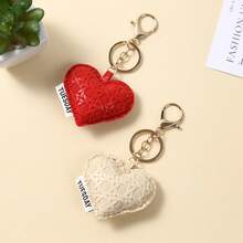 1pc Neutral Woven Heart-Shaped Leather Keychain, Cute Bag Charm, Versatile Accessory For Back To School Season - Multicolor - View 5