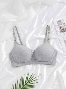 1pc Women's Comfortable Wireless Soft Cotton Seamless Bra - Grey - View 2