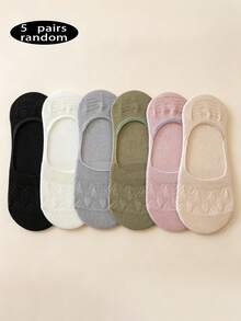 5 Pairs Women's Diamond Pattern Boat Socks, Summer Thin Anti-Slip Short Socks, Low-Cut Invisible Socks, Solid Color Seamless Women's Socks, Hollow Mesh Cotton Socks - Multicolor - View 8