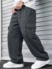 1pc Young BoyAll-Match Solid Color Comfortable Simple Versatile Cargo Pants - Grey - View 8