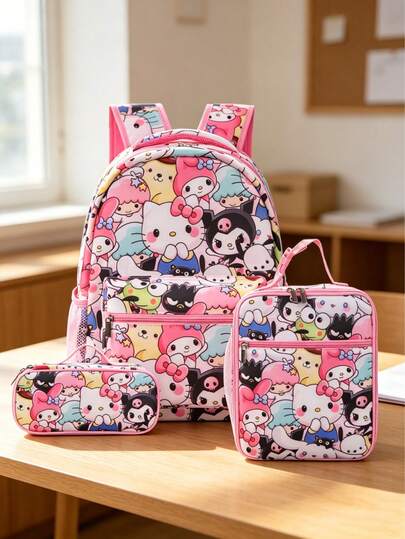 Set Ransel 3 Buah Kapasitas Ekstra Besar dengan Banyak Kompartemen untuk Mengatur Buku Pelajaran, Tas Bekal Tebal, Tempat Pensil Panjang, Kombo Tas Sekolah Lengkap untuk Siswa, Ransel Perjalanan, Hadiah Natal, Kotak Organizer Kosmetik Kapasitas Besar untuk Lipstik, Kuas, Perawatan Kulit, Ponsel, Koin, dan Barang Kecil, Cocok untuk di Rumah, Hadiah, Liburan, Halloween, Natal, dan Penggunaan Serbaguna
