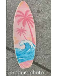 1 pieza Alfombra de piso asimétrica con forma de tabla de surf de árbol de coco rosa, alfombra decorativa, decoración de dormitorio, alfombra pequeña, alfombra, decoración del hogar, alfombra de sala de estar, alfombra pequeña de sala de estar, alfombra de dormitorio, decoración del hogar de sala de estar, alfombra de exterior, alfombra lavable - Multicolor E - Ver 3