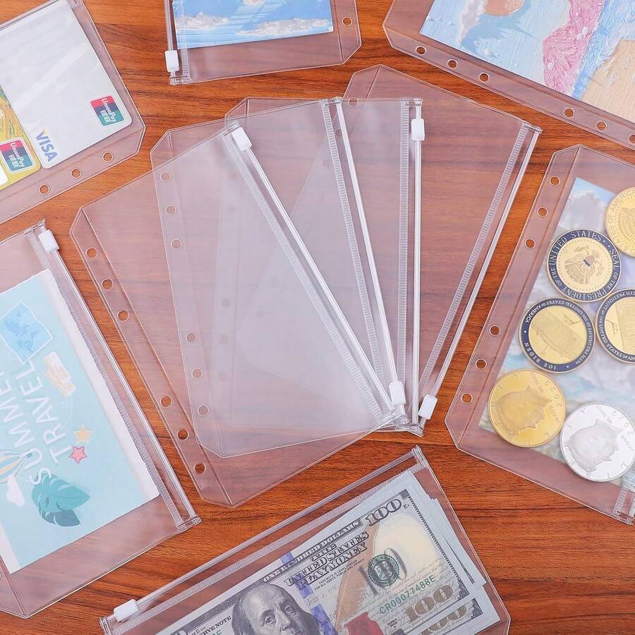 12入 A6/A5尺寸 6環拉鍊活頁夾,防水PVC文件袋,適用財務管理、現金填充信封、活頁夾口袋、文件夾、散頁紙填充、文件袋、收納袋 - 拉鍊款 - 查看 1