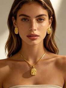 1/4 Set Fashion Stainless Steel Jewelry Set, Hypoallergenic Non-Fading Minimalist Vintage Women's Gift Jewelry - Gold - View 6