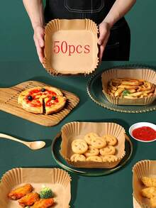 1/50/100 pièces Doublures en papier jetables carrées de 6,3 pouces certifiées LFGB/FDA, accessoires de cuisine, papier parchemin résistant à la chaleur et anti-adhésif, résistant à l'huile et à l'eau, convient pour les friteuses à air et les fours - Tabac - Voir 11