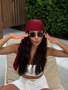 1pc Women's Casual Solid Mint Blue Scarf/Headscarf, Minimalist Style Spring/Summer Hair Accessory, Suitable For Vacation, Beach Party, Street Fashion - Burgundy - View 3