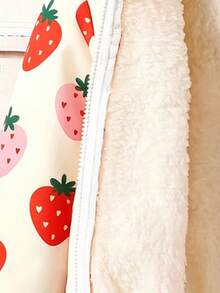 Young Girl Strawberry Print Warm Hooded Jacket - White - View 3