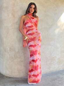 Vestido de mujer elegante y sexy con estampado floral de malla - Celeste - Ver 8
