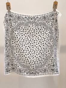 1pc 68*68cm Black & White Paisley Print Cotton Linen Scarf, Thin Multi-Use Scarf For Neck/Shawl/Waist, All Seasons Daily Party - Multicolor - View 10