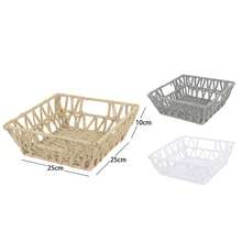 Simple Square PVC Rattan Storage Basket, Beige, Gray, White, Hand-Woven Breathable Structure For Home & Dorm Use, Sundry Organizer, Fruit Container, Desktop Arrangement Bin - Storage Baskets - View 7