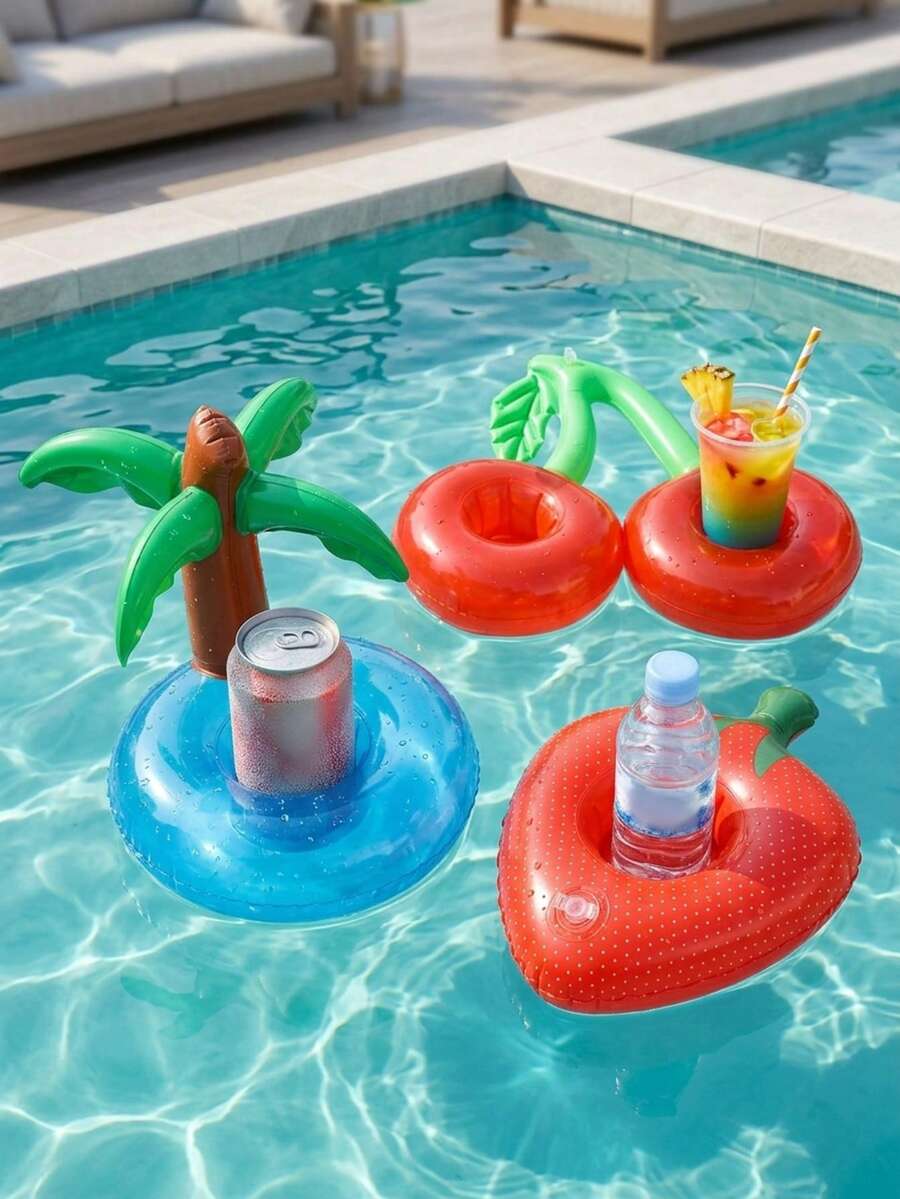 Double Cherry Inflatable Cup Holder And Coaster, Dual-Opening PVC Floating Drink Tray, Multi-Functional For Pool Party, Beach, Swimming, Home Decor, Photo Props, Summer Water Floating Accessories