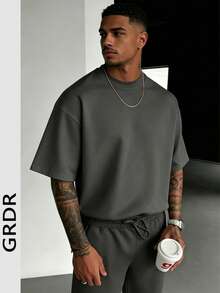 GRDR Herren Casual Rundhals Kurzarm T-Shirt, bequem & modisch - Dunkelgrau - Übersicht 1