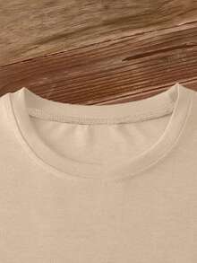 Women's Short-Sleeved T-Shirt With A Fun "Bubblegum" Poodle Print, Round Neck, Machine Washable, Skin-Friendly, Soft, Breathable, Suitable For Spring. - Apricot - View 3
