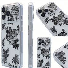 1pc Black Sketch Rose Cute Minimalist Black And White Flower Plant Fresh European American Ins Gentle Style Beautiful For Women, High Transparency Clear Frame Frosted Full Coverage Protection Precise Hole Design Soft Comfortable Minimalist Elegant, Suitable For Samsung/A/S/ULTRA/PLUS/Note/PRO/Honor/Transsion/MOTO/RENO/V/Galaxy/CAMON/SPARK/SMART/POP/INFINI/Phone Case - Multicolor - View 4