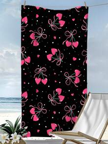 [Weich und schnelltrocknend] 250 g/m² Mikrofaser Strandtuch | 70*140 cm/90*180 cm erhältlich | Schwarzer Hintergrund mit rosa Kirschdruck | Hochabsorbierendes tragbares Schwimmtuch, Badezimmerdekoration, Schwimmtuch, Strandtuch | Geeignet für Sommerstrand, Schwimmen, Reisen, Camping und Fitness - Schwarze Kirsche - Übersicht 6