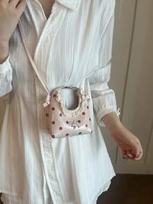 Mini Small Bag, Fashionable Lace Ruffle Crescent Bag, Handheld Small Bag, Stylish Red Crossbody Small Bag - Pink - View 3