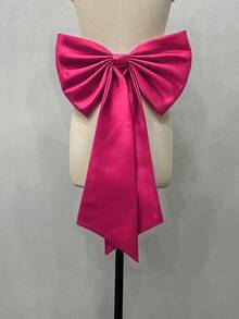 1件裝 玫瑰紅緞面單層後蝴蝶結 39cm+ 長緞帶 55cm 腰部布料裝飾配件 - 彩色 - 查看 1