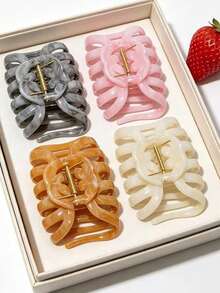 2pcs/4pcs Solid Color Casual ABS Plastic (ABS Resin) Ink Wash Premium Large Hair Claw Clip For Women Back Of Head Pumpkin Clip Suitable For Thick Hair Hair Claw Hair Grab All Season Hair Accessory Headband - Multicolor - View 11