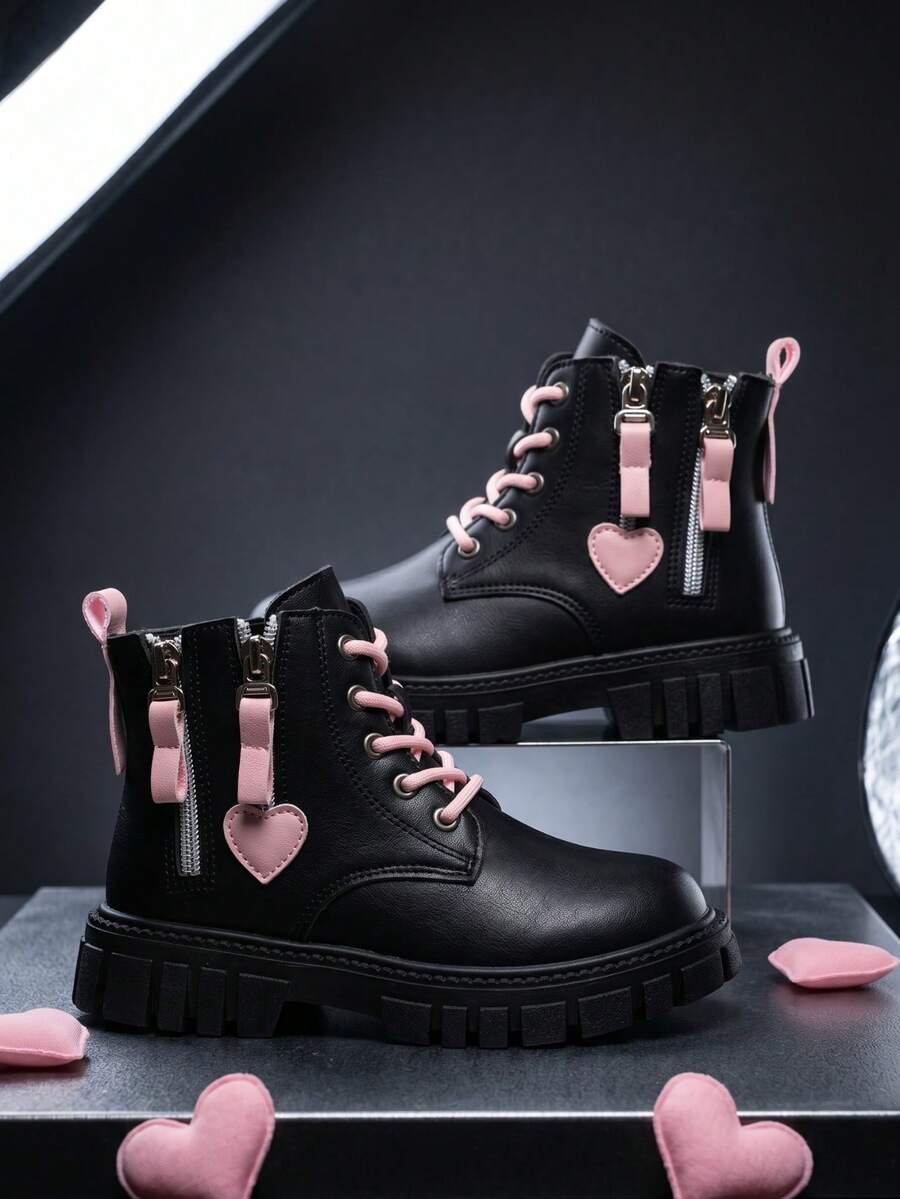 Girls' Ankle Boots, Durable, Wear-Resistant, Cute, Versatile, Spring/Autumn Style - Black - View 1