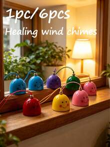 1pc/6pcs Creative Smiling Face Hanging Wind Chime, Includes Hanging Rope And Bells, Metal DIY Material, Crisp Sound, Holiday Decoration Bell Pendant, Suitable For Outdoor Patio - Multicolor - View 6
