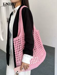 ENBEI 夏季鏤空針織托特包 - 女款時尚沙灘包、女用錢包簡約百搭、夏季沙灘手提包、女款夏季休閒度假包、假期必備、旅行必備，適合派對、晚餐、婚禮、約會，海邊度假與戶外派對的理想選擇 - 彩色 - 查看 8