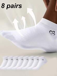 1/8 Pairs Women's Heart Pattern Black & White Solid Color Boat Socks, Casual Sweat-Absorbing Breathable Invisible Socks, Suitable For Daily Wear, Sports, Home, All Seasons - Black and White - View 16