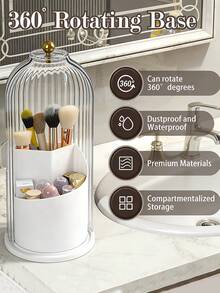 Large Capacity Bathroom Vanity Organizer With Transparent Cover 360° Rotating For Toothbrush Toothpaste Eyebrow Pencil Makeup Brushes Countertop Storage Box Bathroom Room Decor Dorm Room Essentials College Dorm Makeup Organizer Back To School - A - View 6