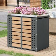 Garbage Can Enclosure, Horizontal Wood Grain Panels, Lockable, Two Doors, Planting Area, Diamond-Shaped Hollow Door Panel - Grey - View 5