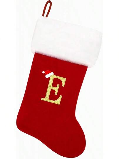 Medias de Navidad de 20 Pulgadas de Terciopelo Rojo con Puño de Felpa Suave Blanca Monograma, Medias de Navidad Personalizadas Bordadas con Letras para Decoraciones Familiares de