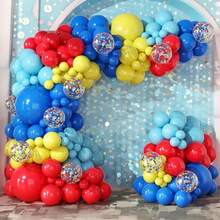 133Pcs Red Blue Yellow Balloon Garland Arch Kit, 5/10/18 Inch Latex Balloons & 12 Inch Confetti Balloons With Ribbons, Bright Decor For Party, Anniversary, Holiday Event Background - Multicolor - View 6