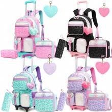 Girls' Rolling Backpack - Cute Carry-On Bag With Crossbody Bag And Pencil Case, Suitable For Elementary Students - 14+ Girls' Travel Luggage - Children's Rolling Bags - View 2