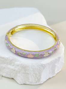 1pc Fashion Vintage Style Gold Floral Pattern Enamel Bracelet, Gold Bracelet, Girls' Jewelry, Suitable For Girls And Women's Jewelry Accessories Bracelet, (Handmade Product, Slight Color Difference May Occur) Daily Wear Holiday Gift, Halloween, Thanksgiving, Christmas, Mother's Day, Valentine's Day, Birthday Gift - Multicolor - View 33