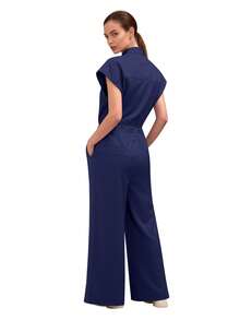Women's Scrub Top Clinical Workwear Hospital Surgical Scrub Beauty Salon Lab Workwear With Pockets Dental Scrub Nursing One-Piece Scrub New Fall - Navy Blue - View 7