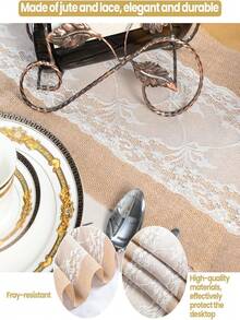 1 Stück Tischläufer-Set aus Jute und Spitze - 100% gewebter Jute-Stoff, quadratisch, rustikaler Landhausstil, geeignet für Hochzeit, Thanksgiving, Weihnachtsfeier Dekoration - Hellgelb - Übersicht 7