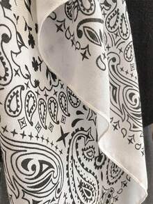 1pc 68*68cm Black & White Paisley Print Cotton Linen Scarf, Thin Multi-Use Scarf For Neck/Shawl/Waist, All Seasons Daily Party - Multicolor - View 5