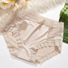 6Pcs Women's Mid-High Waist Satin Panties, Sexy Lace Trim & Bow Detail, Silky Smooth, High Elastic Comfort Briefs, Sweet Lingerie Underwear - 彩色 - 查看 7