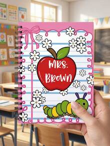 1pc Custom Teacher Name Spiral Notebook, Lined Paper Bow Apple Crayon Bag Cartoon Journal, Personalized Kindergarten Classroom Writing Planner,Teacher Gift,Teacher Appreciation Gift,Back To School,School Supplies,End Of Year Present,Lesson Notebook - Multicolor - View 10