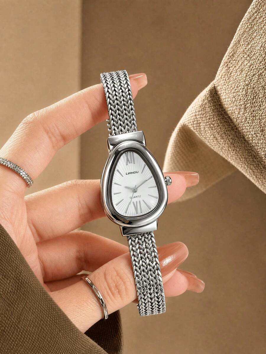 LIANDU 1 Peça Relógio Feminino, Pulseira de Aço Inoxidável, Cabeça de Relógio em Formato de Cobra, Relógio Feminino Elegante, Fashion, Empresarial, Luxuoso e Elegante, Adequado para Uso Diário, Feriados, Aniversários, Presente para Ela - Prata - Visão 1