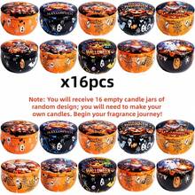 16pcs Halloween Empty Candle Tins With Lids, Random Assorted Pumpkin Ghost Skull Print Round Metal Candle Containers, DIY Candle Making Supplies, Holiday Gift Storage Boxes - Multiple Styles - View 12