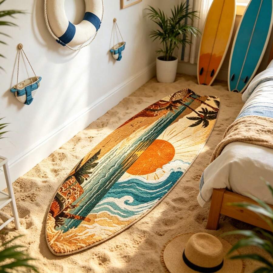 1 pieza Alfombra con forma de tabla de surf con rayas geométricas, alfombra de cachemira sintética 300 para el lado de la cama, alfombra decorativa, decoración de dormitorio, alfombra pequeña, alfombra, decoración del hogar, alfombra de sala de estar, alfombra pequeña de sala de estar, alfombra de dormitorio, decoración del hogar de sala de estar, alfombra para exteriores, alfombra lavable - Multicolor 3 - Ver 1