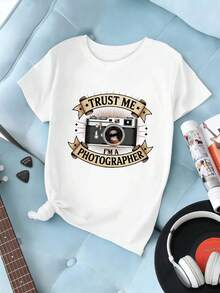 Damen-T-Shirt Mit Fotografen-Grafikprint, Premium-Baumwolle, Lockere Passform, Bequeme Passform, L?Ssiges Design - White - View 2