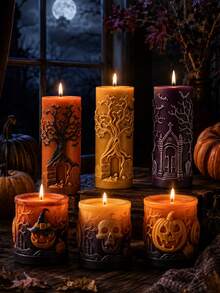Skull Magic House Elf Castle Cylindrical Relief Silicone Mold, Compatible With Candle, Plaster, Resin, Halloween Decoration Creative Holiday Gift Craft Mold - Halloween Skull Cylindrical Candle Mold - View 8